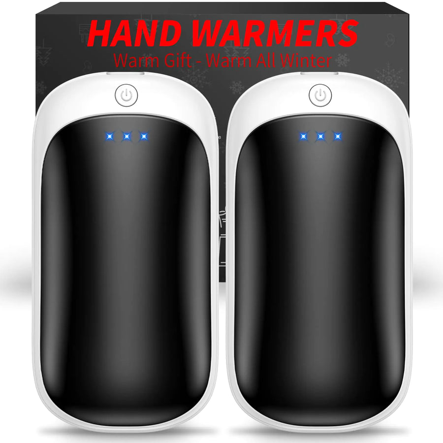 2 Pack Hand Warmers Rechargeable Portable Electric Hand Warmers Reusable USB 2 in 1 Handwarmers Outdoor/Indoor/Warm Gifts for Men Women Kids (White Black&White Black*2)